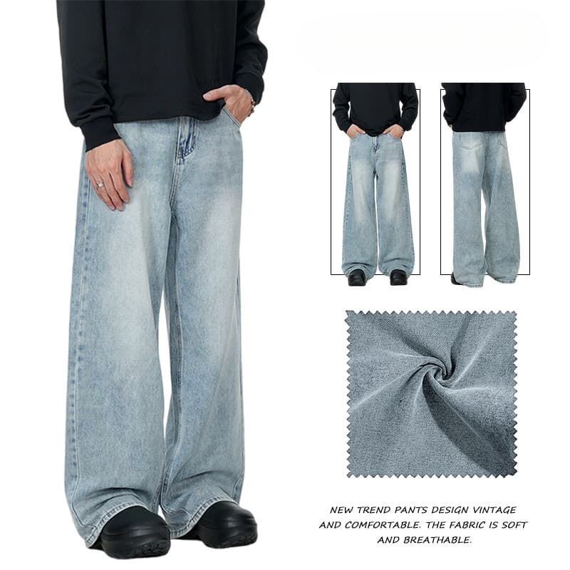 Calças soltas unissex azul jeans de perna larga calças soltas masculinas Retro jeans azul solto calças coreanas calças s