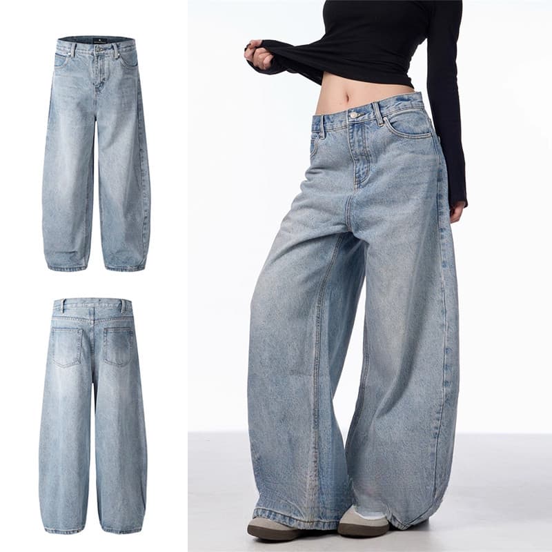 Calças soltas azul claro lavado jeans masculino calças de perna larga calças soltas calças jeans soltas chão