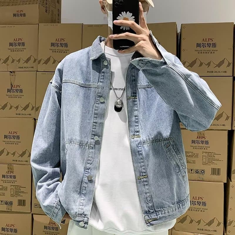 Outono jaqueta jeans masculina jaqueta solta estilo americano Street Wear Retro All-Match topo