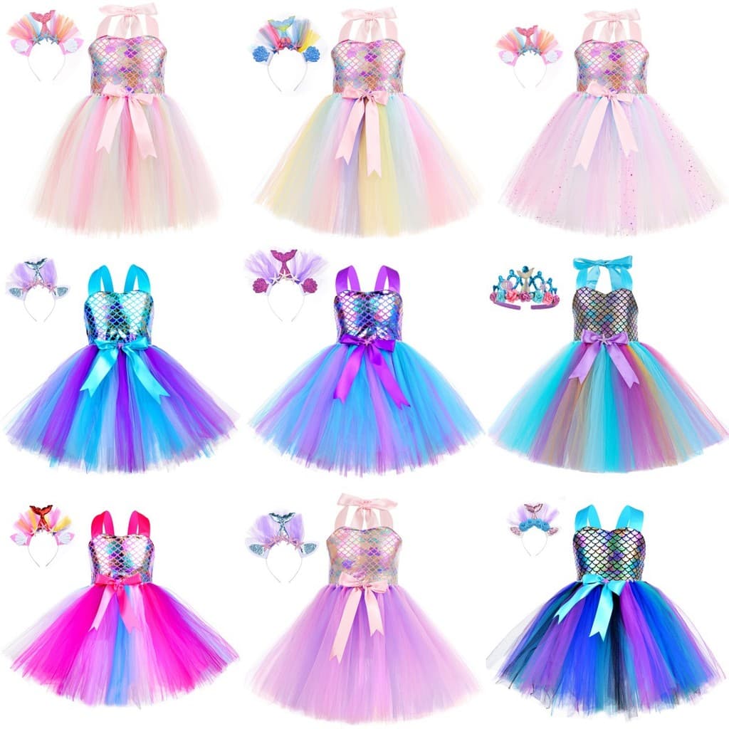 Princesa vestido de escala de peixe estilo oceano sereia terno meninas passarela saia piscina festa cos terno Lolita