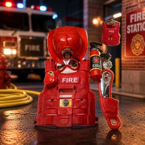 Brinquedo Kit Bombeiro Colete Acessórios DDG TOYS capacete Extintor Óculos Rádio Apito 1 unidade