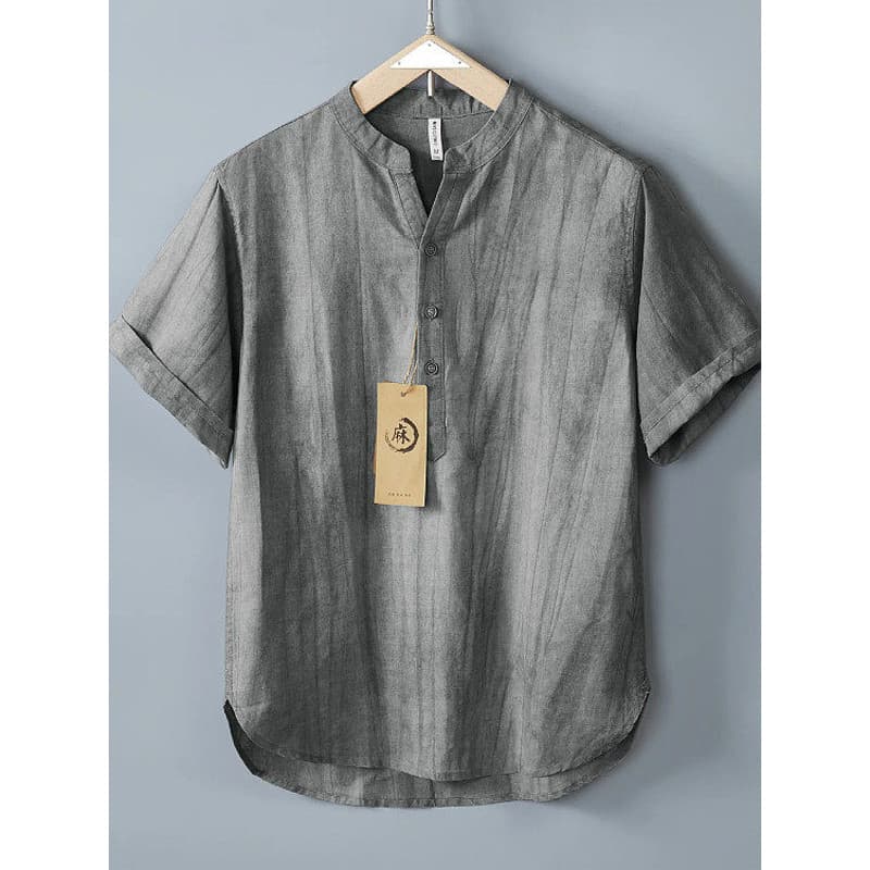 Camiseta de linho crocante masculina verão manga curta Ramie chinês novo estilo Country angustiado Casual camisa com dec