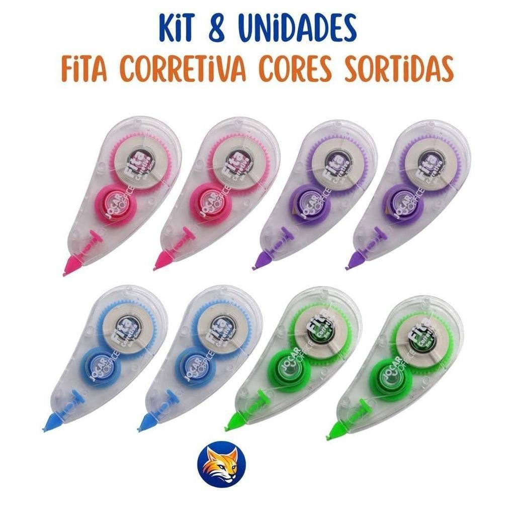 Kit 8 Fitas Corretiva 5mm x 6m Secagem Imediata Corretivo em Fita JOcar Office