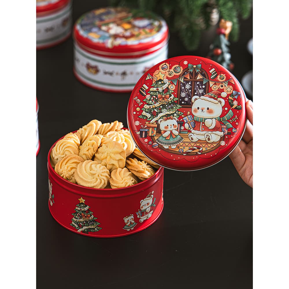 Caixa de embalagem de biscoito de natal caixa de lata vazia lata de doces presente pequena caixa redonda lata de armazen