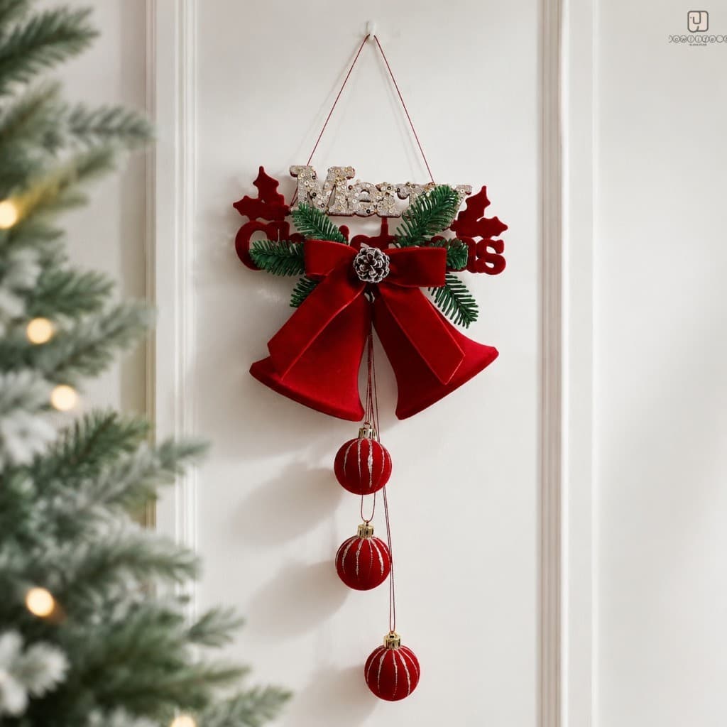 Ornamento De Sino De Natal Flocado Estilo Nórdico Com Núcleo De Metal E Gancho Para Exibição De Janela De Férias , Decor