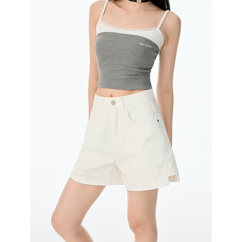 Shorts jeans branco de três pontos feminino verão cintura alta Design sentir elástico mais magro olhar capa virilha em f