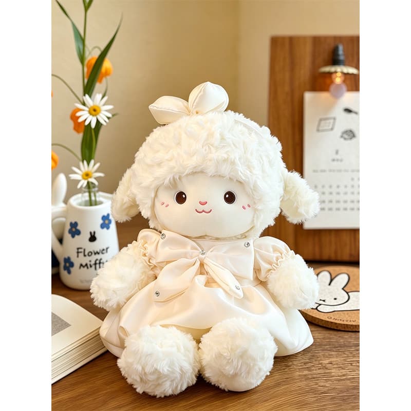 Vestido de princesa cordeiro boneca menina abraço dormir boneca de pelúcia imprensa de casamento cama boneca menina pres