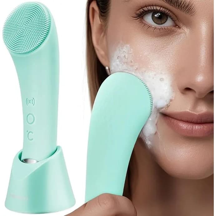 Escova de Limpeza Facial, Esfoliador Facial Vibratório Aquecido PRITECH com Massagem, Esfoliador Facial de Silicone para