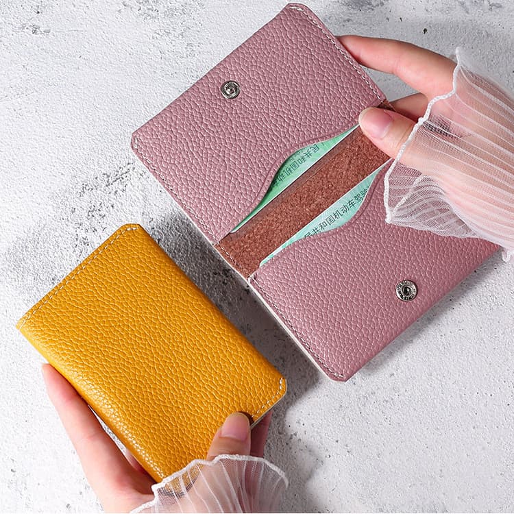 Porta-cartões meia dobra de couro de primeira camada, masculino, feminino, couro genuíno, pequeno, portátil, porta-cartõ