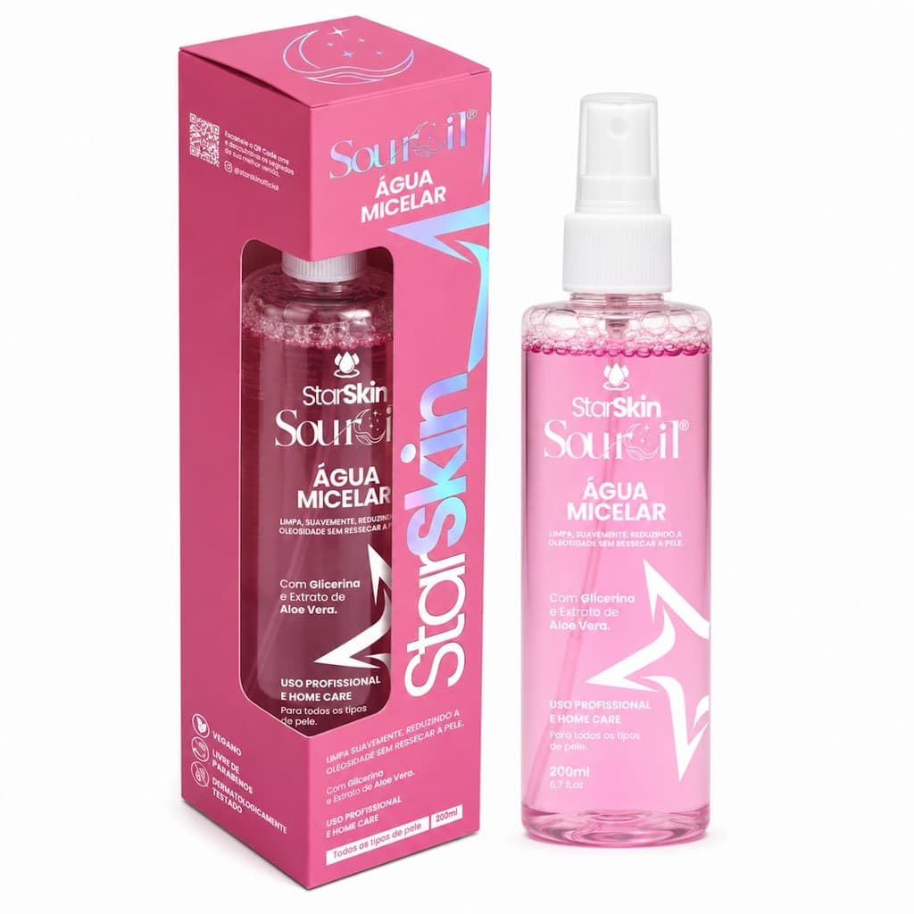 Água Micelar StarSkin Sourcil Limpeza Facial 200ml Glicerina Aloe Vera Removedor Maquiagem Oleosidade