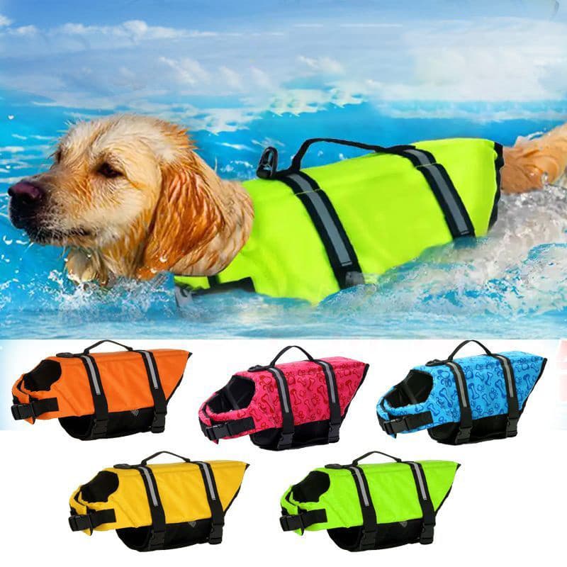 Colete salva-vidas para cães, colete flutuante com anel D para prender a guia, tiras refletivas, fivela ajustável, adequ
