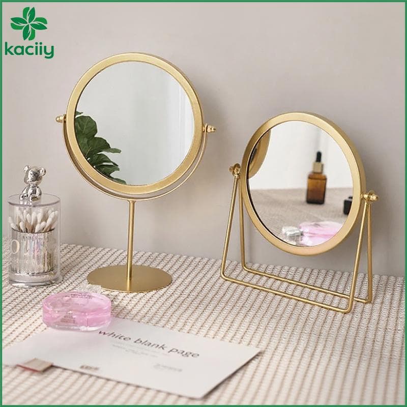 Espelho De Vaidade Redondo Dourado Nórdico Para Maquiagem E Penteadeira , Decoração De Casa 360 ° Cosmético Ajustável Co
