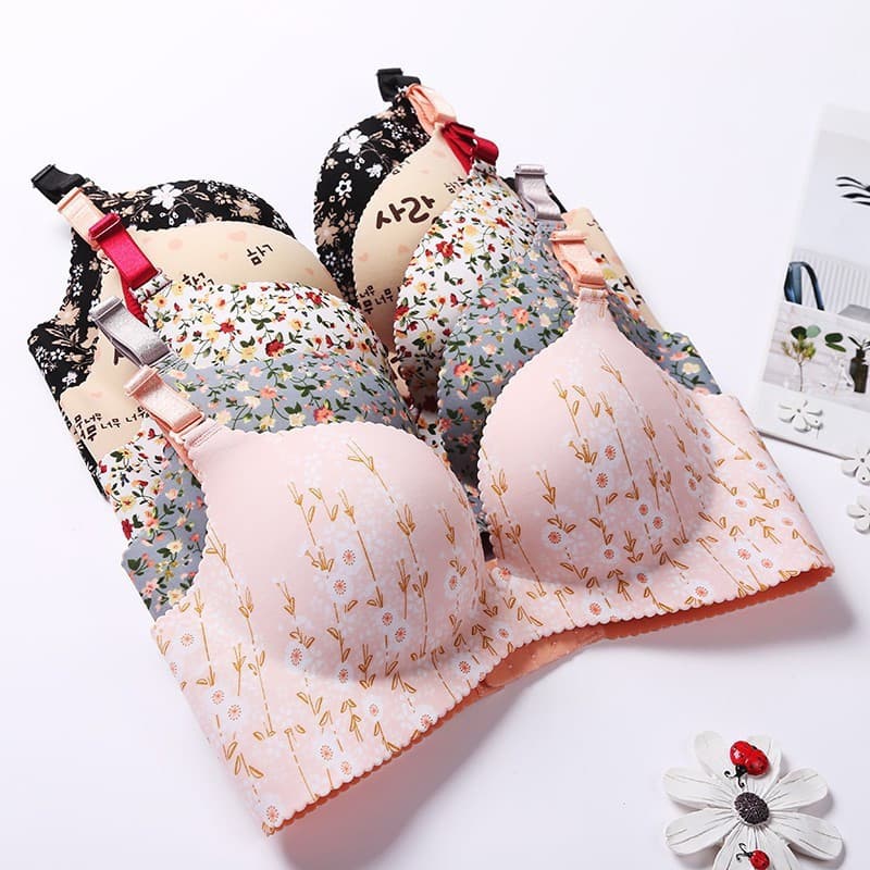 Sutiã sem costura com estampa floral para mulheres, roupa íntima floral, sutiã push-up de peça única