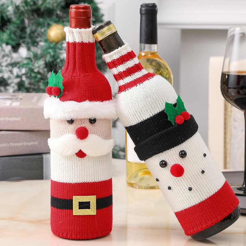 Decoração de natal papai noel conjunto de garrafa de vinho tinto de malha conjunto de garrafa de champanhe restaurante L
