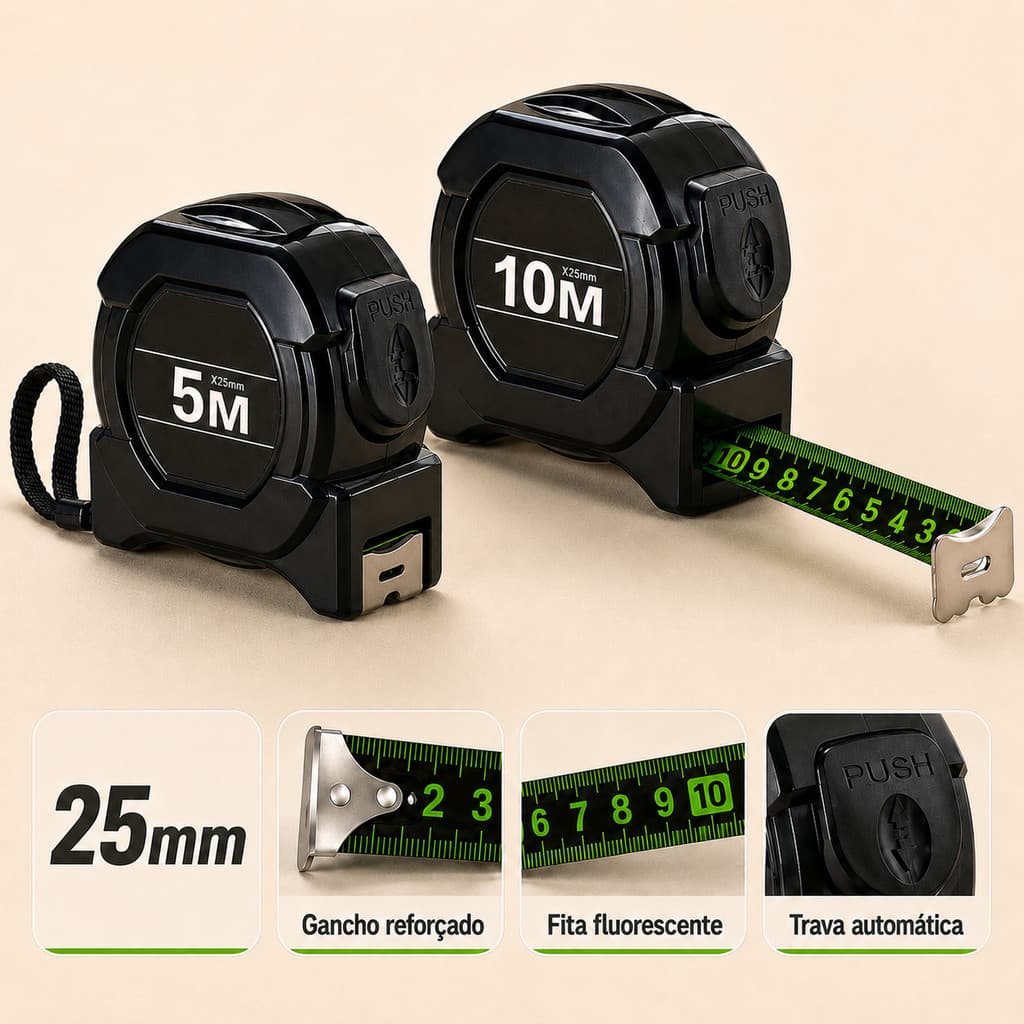 5m/10m Trena Profissional Fita Métrica Fluorescente Com Trava Aço Inoxidável Alta Precisão