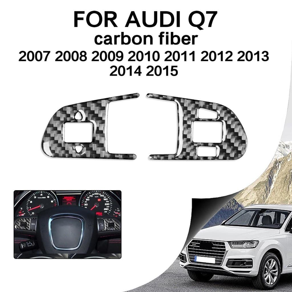 Para Audi Q7 2007 2008 2009 2010 2011 2012 2013 2014 2015 Botões De Volante De Fibra De Carbono Real Capa Adesivo Interi