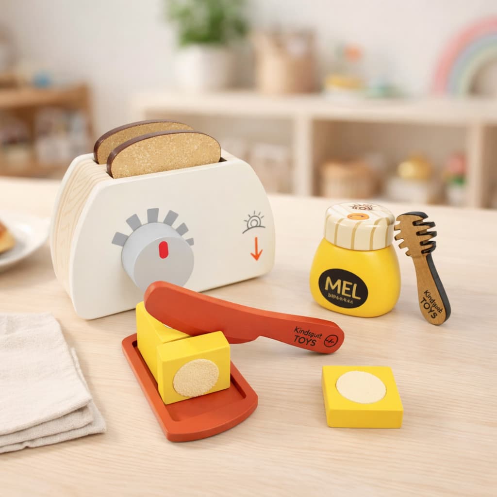 Kit Torradeira Brinquedo Comidinha Cozinha Infantil Madeira