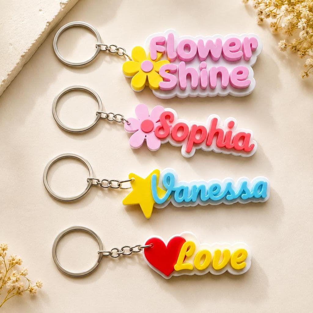 Chaveiro de Nome Flor Estrela Coração Totalmente Personalizáveis