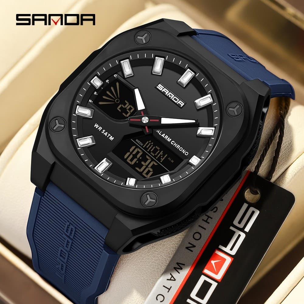 Sanda 6268/Luxury elegante multifuncional à prova d'água luminoso relógio Digital relógio esportivo de tela dupla