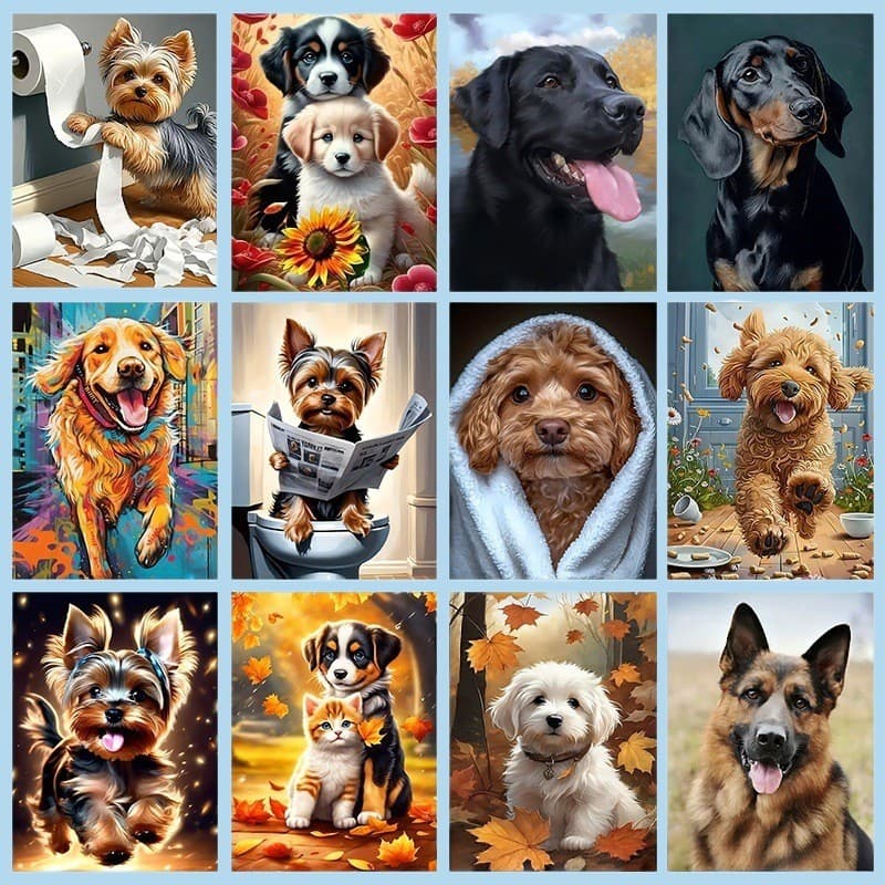 Pintura de Diamante DIY de Animais - Arte de Parede de Cachorrinho