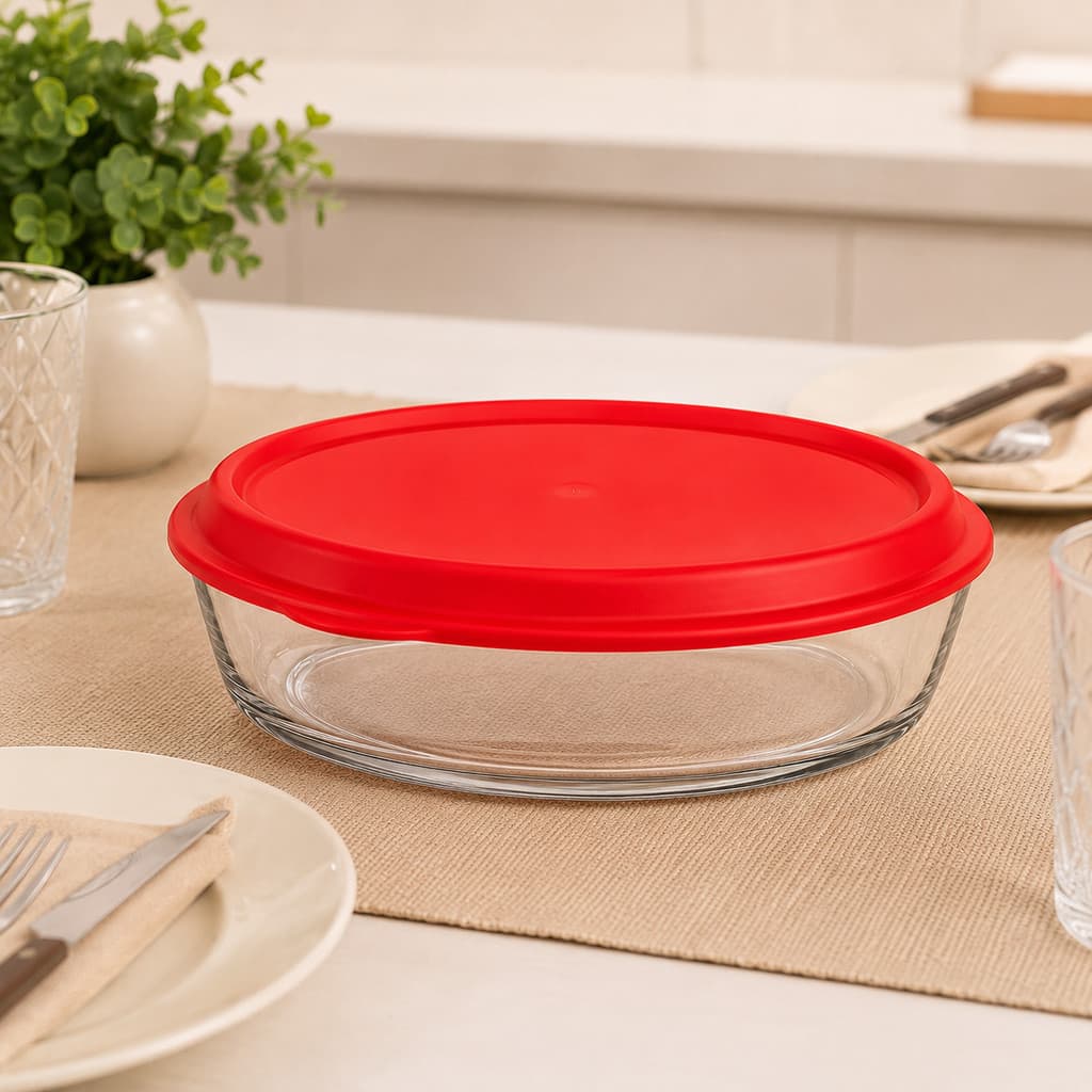 Travessa de Vidro com Tampa Pote Refratário 1,5L Oval