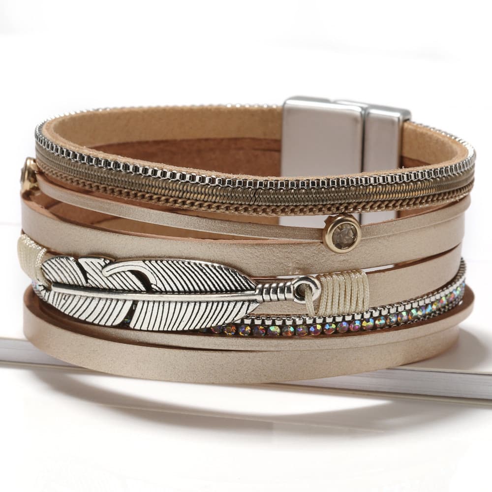 Moda feminina pulseira de couro estilo boêmio pulseira magnética