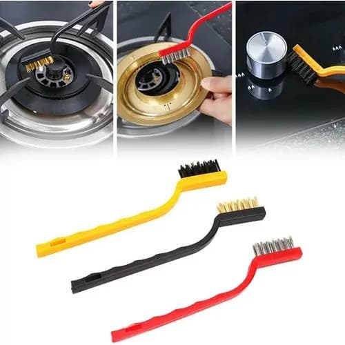Kit 3 Mini Escovas de Limpeza Multifuncional Aço Cobre Nylon