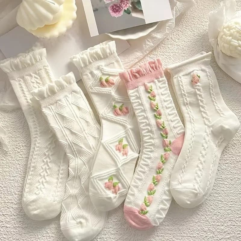 Cinco Pares De Meias Da Moda Coreana E Doces Fofos Personalizados