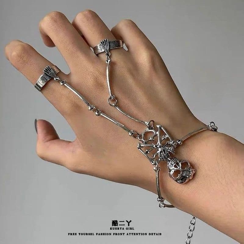 Pulseira de osso de mão em liga metálica, pulseira gótica com sensação única, Punk, bonita, antiga, joias de mão