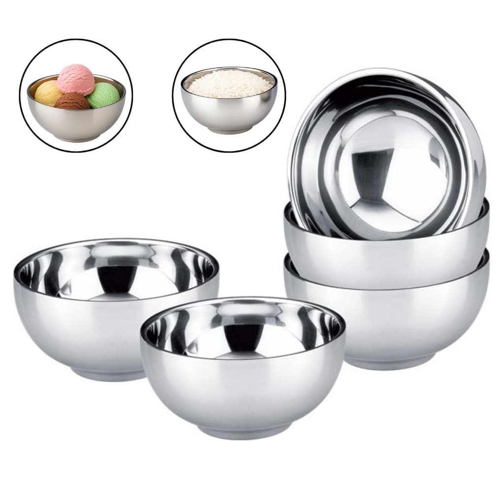 Kit 5 Tigelas Aço Inox Petiscos Sobremesa Porções Arroz 14cm