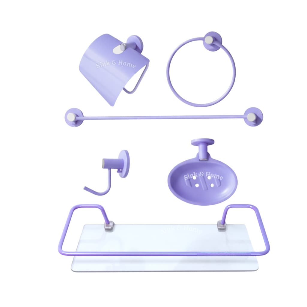 Acessórios De Banheiro Cor Roxo Lilás em Metal Prateleira Lilás Banheiro Vidro Papeleira Inox Lilás Saboneteira
