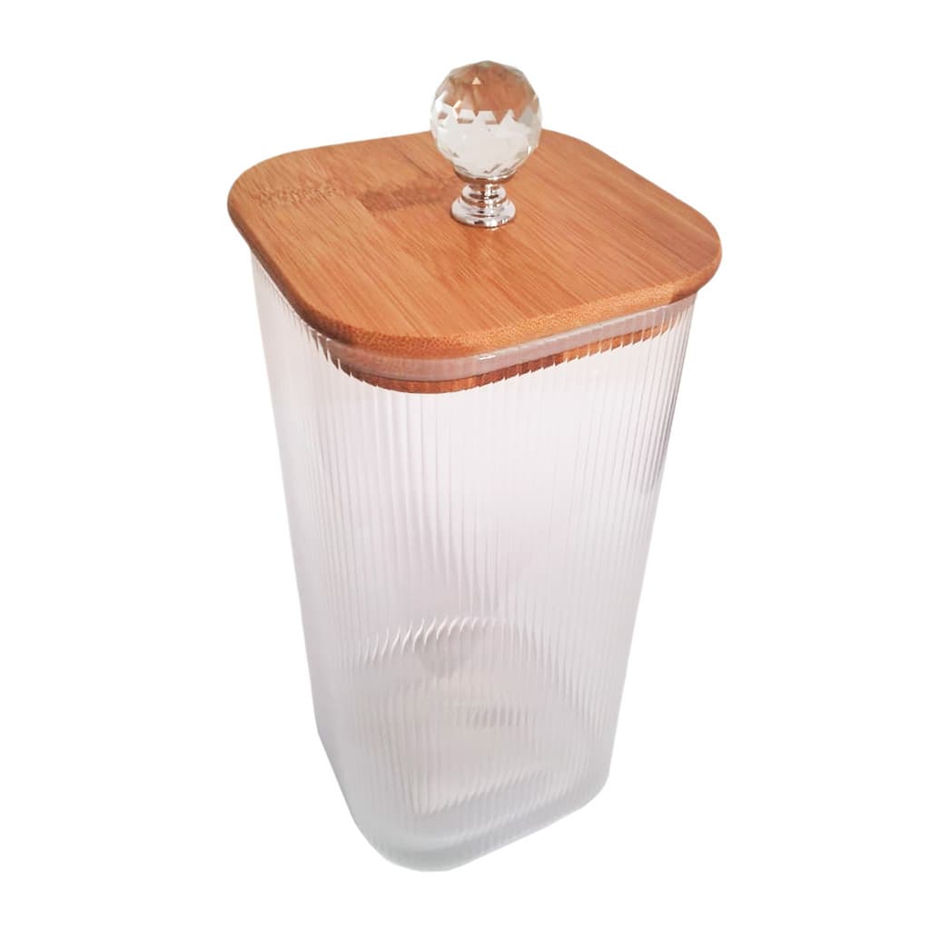 Pote De Vidro Hermético 1800ml Tampa De Bambu Puxador Cristal