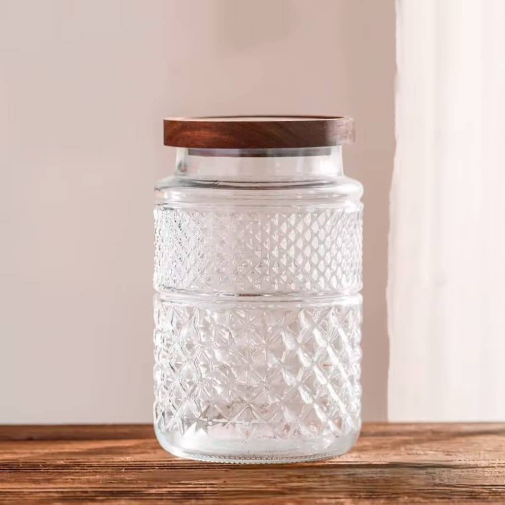 Pote De Vidro Hermético 1850ml Com Tampa De Madeira Elegante