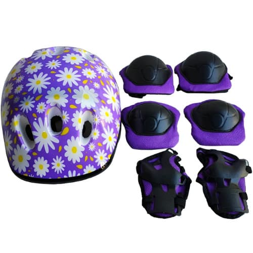 CAPACETE INFANTIL + KIT DE PROTEÇÃO RAD 7 LILÁS COM FLORES