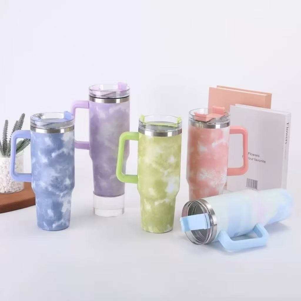 Copo Térmico Inoxidável Pintado Portátil 1200ml Garrafa Térmica com Tampa e Canudo Metal