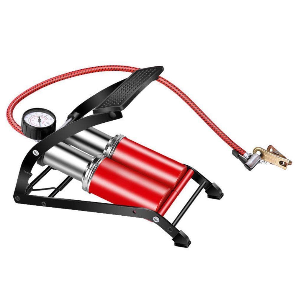INFLADOR BOMBA DE AR DUPLA ALTA PRESSAO COM MANOMETRO PEDAL PARA ENCHER BOLA BOIA COLCHAO E CALIBRAR PNEU BIKE MOTO CARR