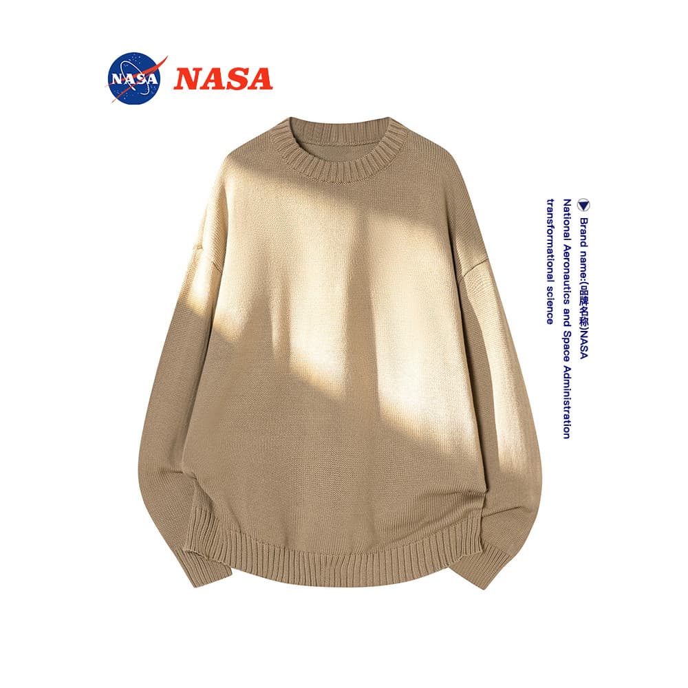 Suéter simples de marca conjunta da NASA, gola redonda, masculino, feminino, outono inverno, lã, lã, malha quente