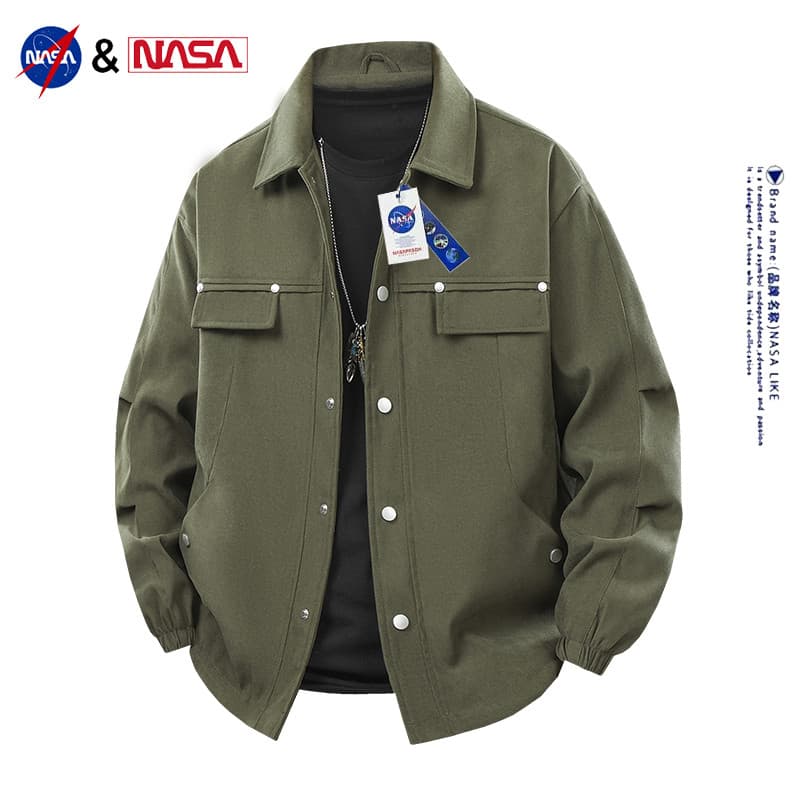 NASA Co-Branded Jaqueta Masculina Primavera Outono Novo Estilo Solto All-Match Casual Workwear Lapela Jaqueta Top Roupas