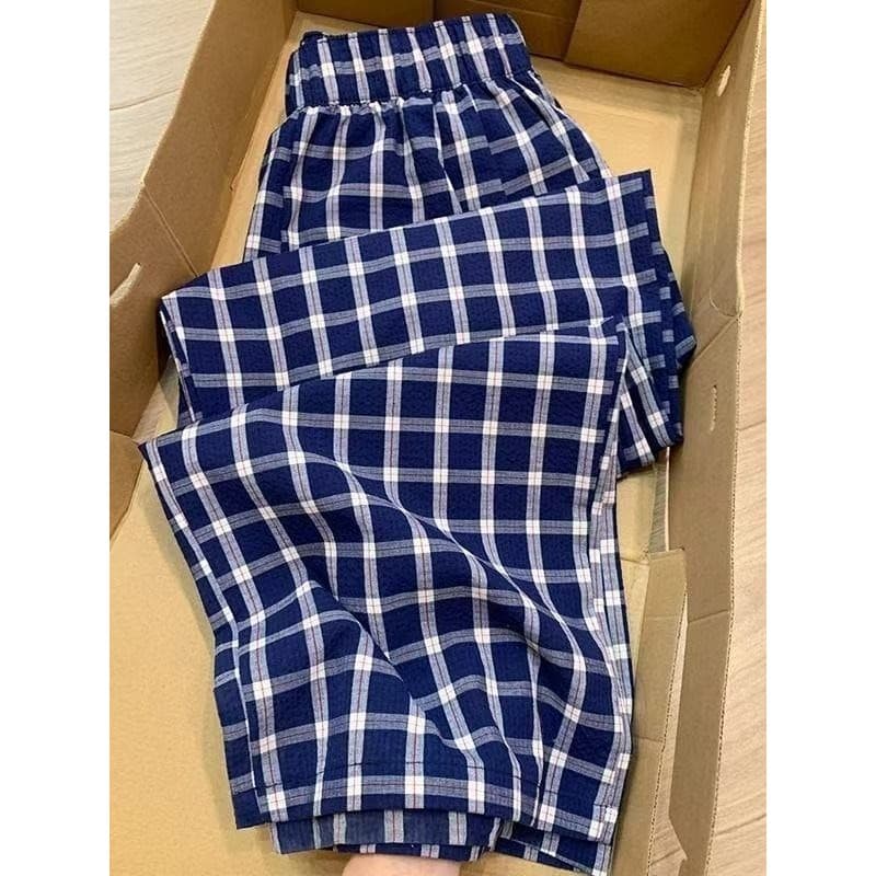 Preguiçoso sentimento xadrez calças casuais femininas na moda confortável Wear moda cintura alta Drape estilo fino solto