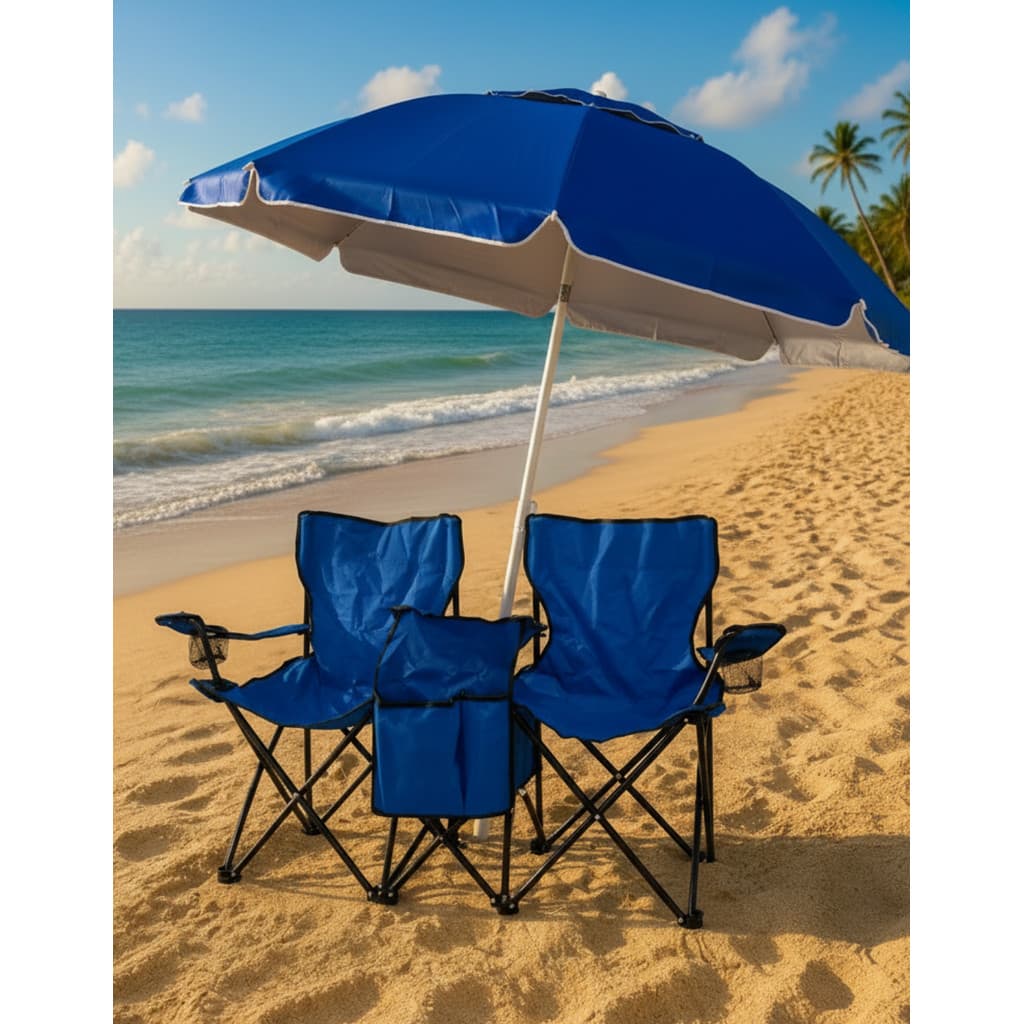 CADEIRA DUPLA DE CAMPING DOBRAVEL COM GUARDA SOL E BOLSA TERMICA SUPORTA 240KG