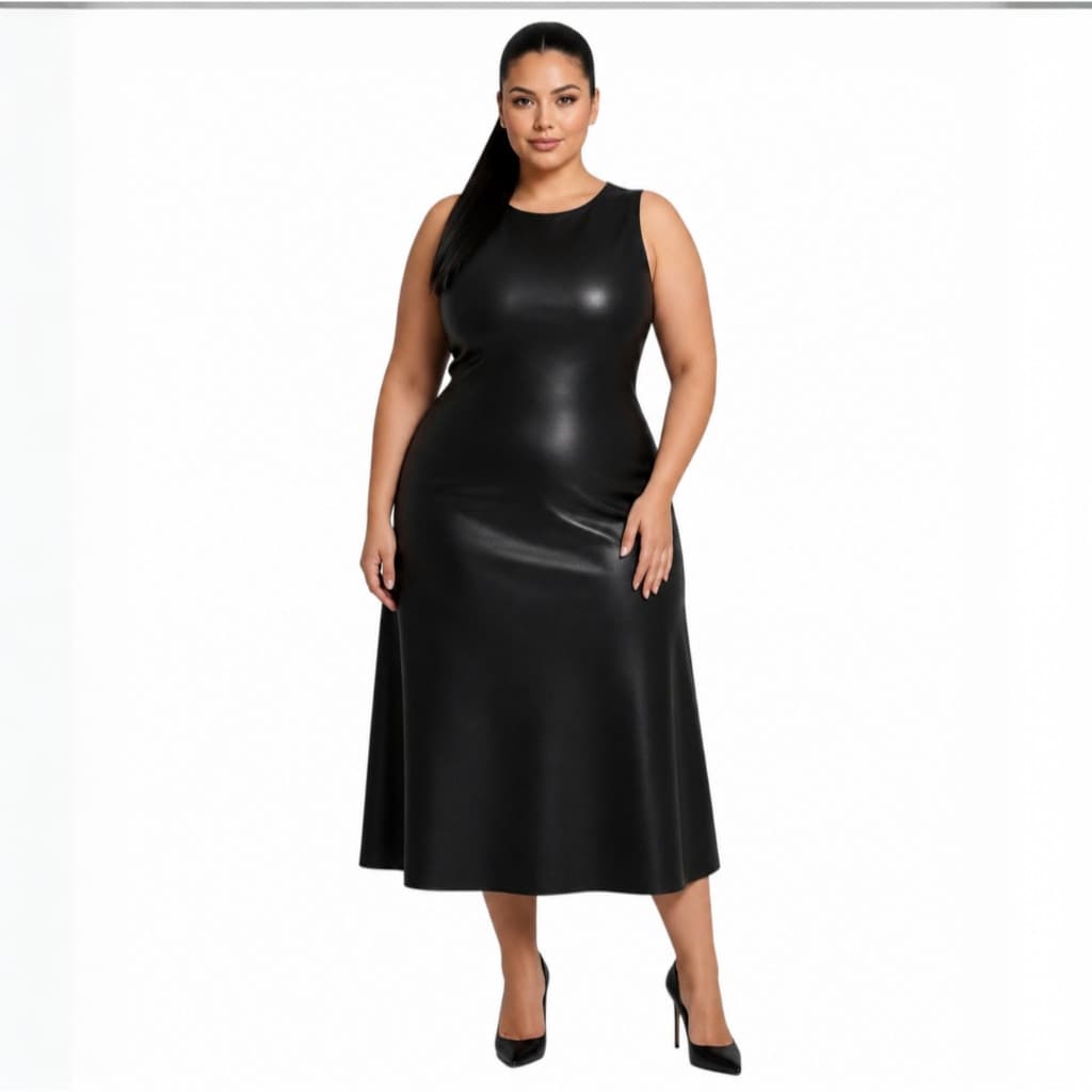 Vestido Plus Size  Feminino Longuete Couro Regata Soltinho Moda Evangelica  Elegante