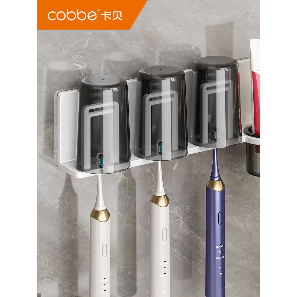 Rack de escova de dentes sem perfuração, copo de enxaguatório bucal montado na parede, cilindro de dente, parede
