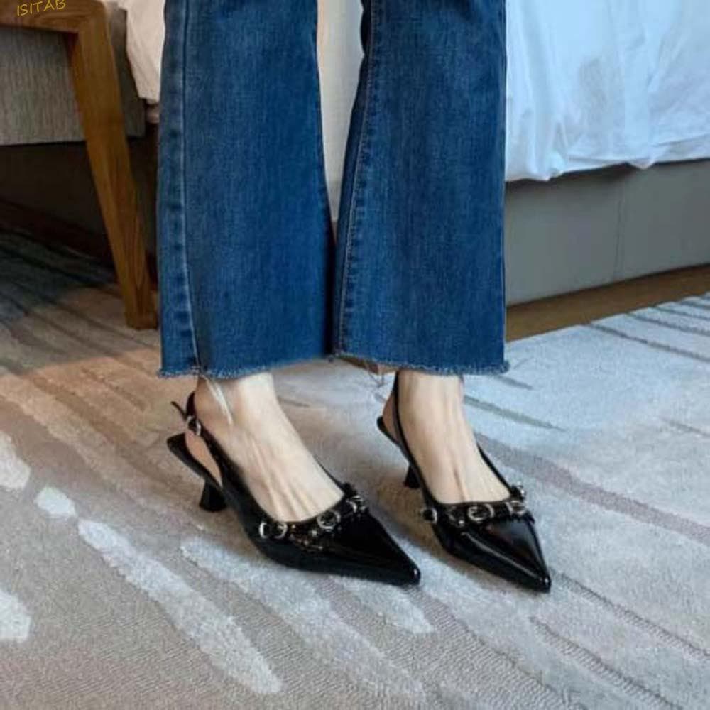 Sapatos De Salto Alto ISITAB Cúspide , Com Tiras No Tornozelo , Fivela Decorada , Sandálias Fino , Couro PU