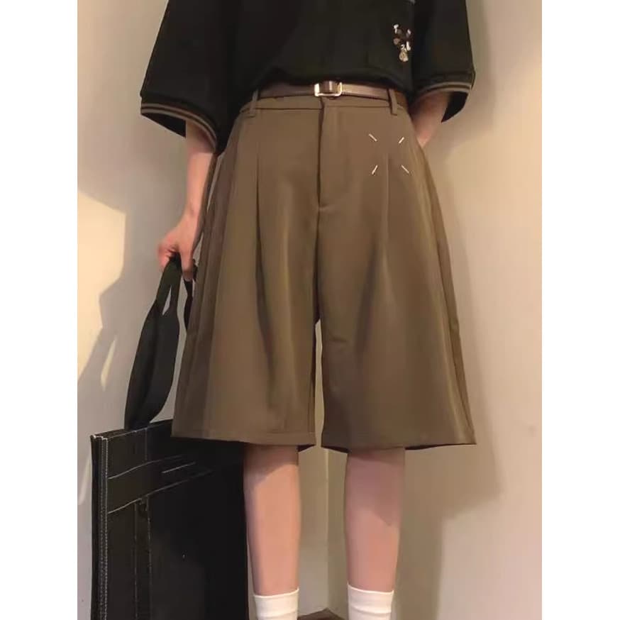 Estilo americano estilo Preppy café cor macacão calças masculinas não-ferro solto em linha reta calças de cinco pontos n