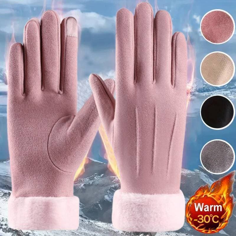 [hundr] Outono Inverno Luvas De Camurça Quente Mais Veludo Thiened Pelúcia Decoração Manguito Ao Ar Livre À Prova De Fri