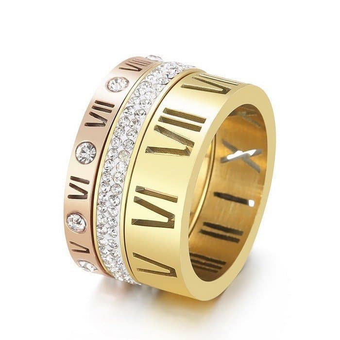 Fedsolife Aliança triplo acessórios femininos Único Multi-Cartas Romanas moda Anéis aço inoxidável