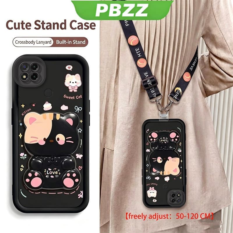 Capa Para redmi 9c 10a normal Silicone flexível feminina com cordinha e suporte JTGBMZJ3