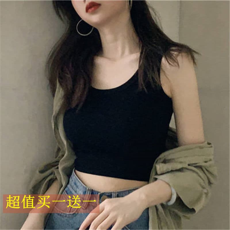 Influenciador estilo curto fundo interno sem mangas camisola feminina verão outono preto exterior Wear apertado umbigo-e