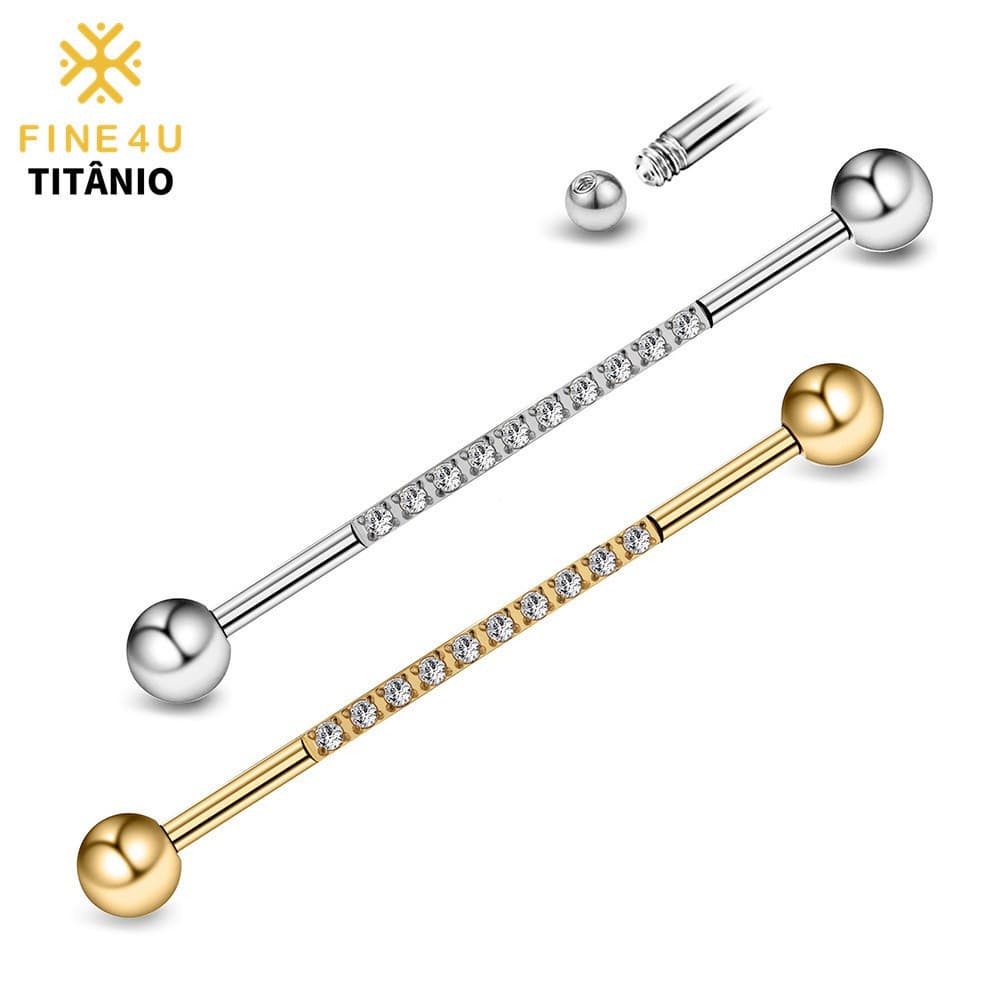 FINE4U Piercing Transversal 100% Titânio 36mm 38mm Bolinha Orelha Cartilagem Hipoalergênica