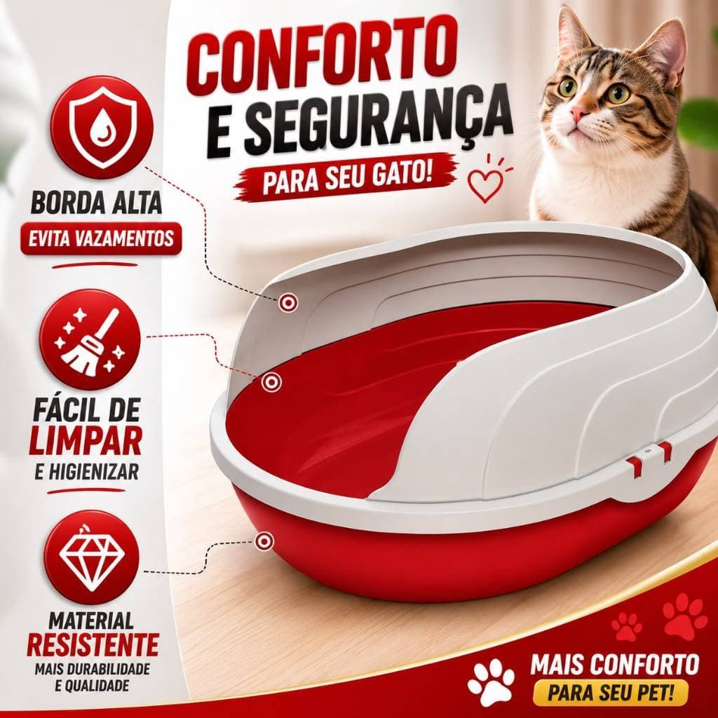 Caixa de Areia Sanitária Bandeja Higiênica Furba Prime Pet Com arco para Gatos Resistente Qualidade